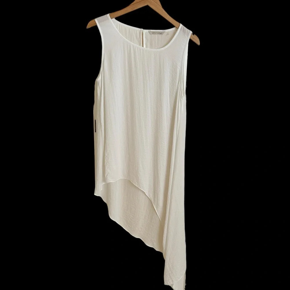 Soft Surroundings size‎ Medium White Long tank Tunic Top Asymmetrical Lagenlook